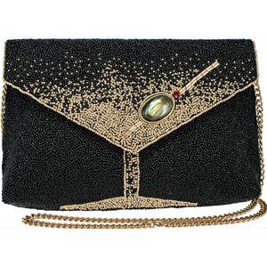 Elegant Olive-Inspired Beaded Clutch - Martini Glass Motif Evening Bag